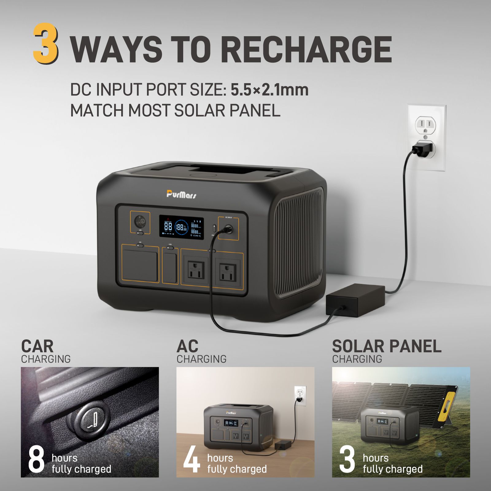 Portable power station 600w 3ways to recharge