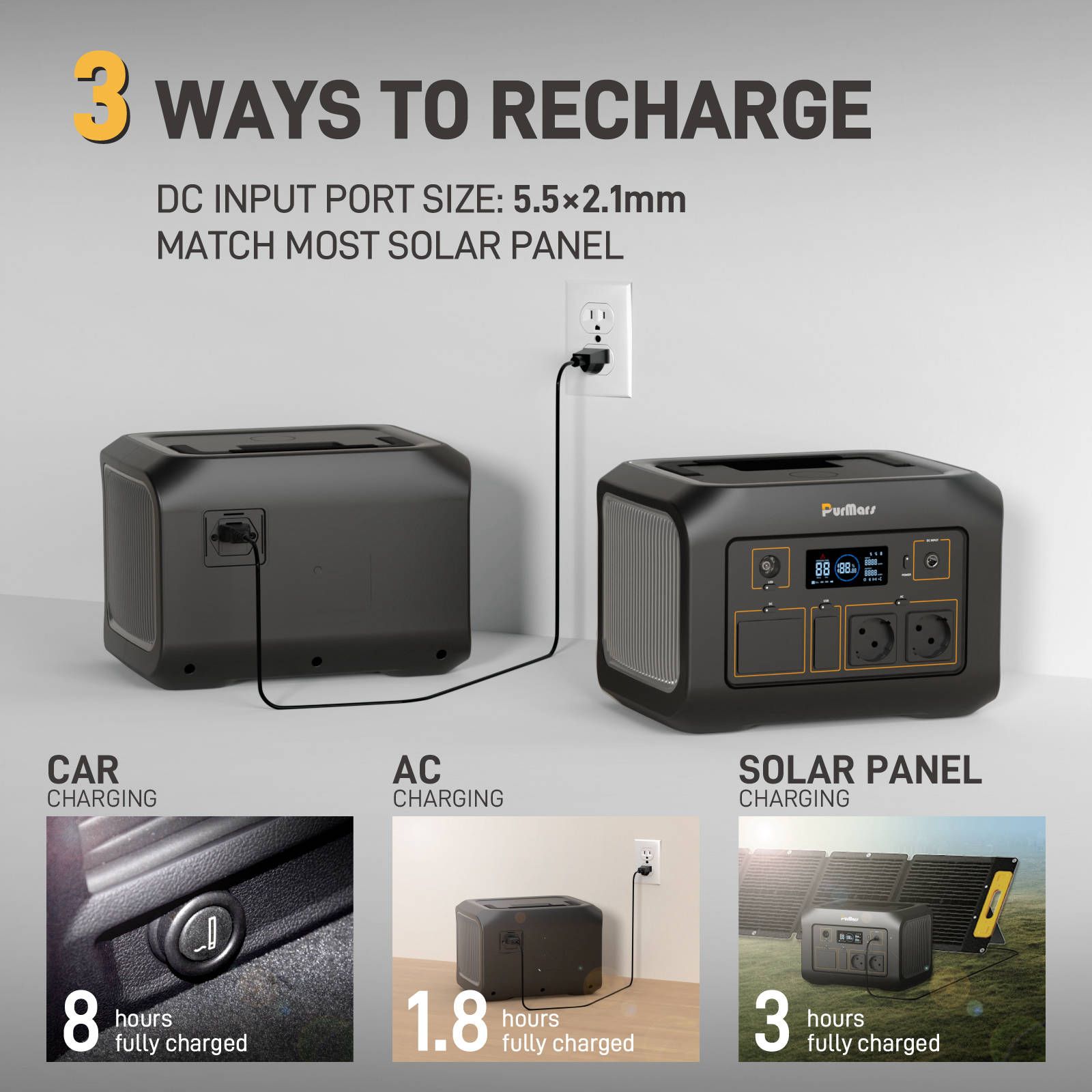 Portable power station recharge ways